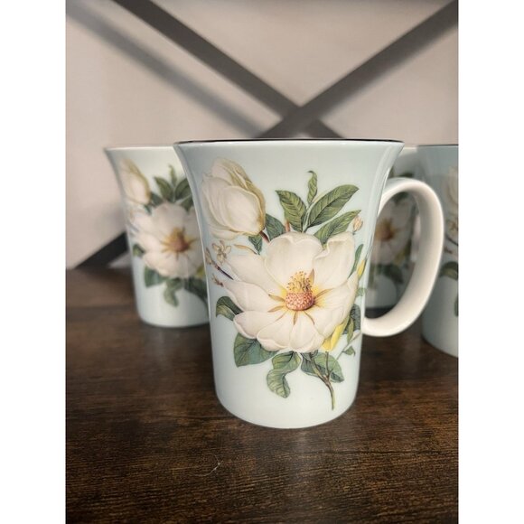 Stechcol Magnolia Flowers Coastline Imports Gracie China Coffee Cup Mug Set of 4 - Picture 2 of 9